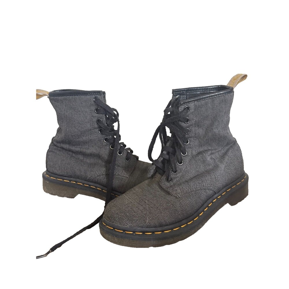 Dr Martens Black Canvas Combat Boots Womens 6 UK 4 EU 37 Lace Up 8 Eye
